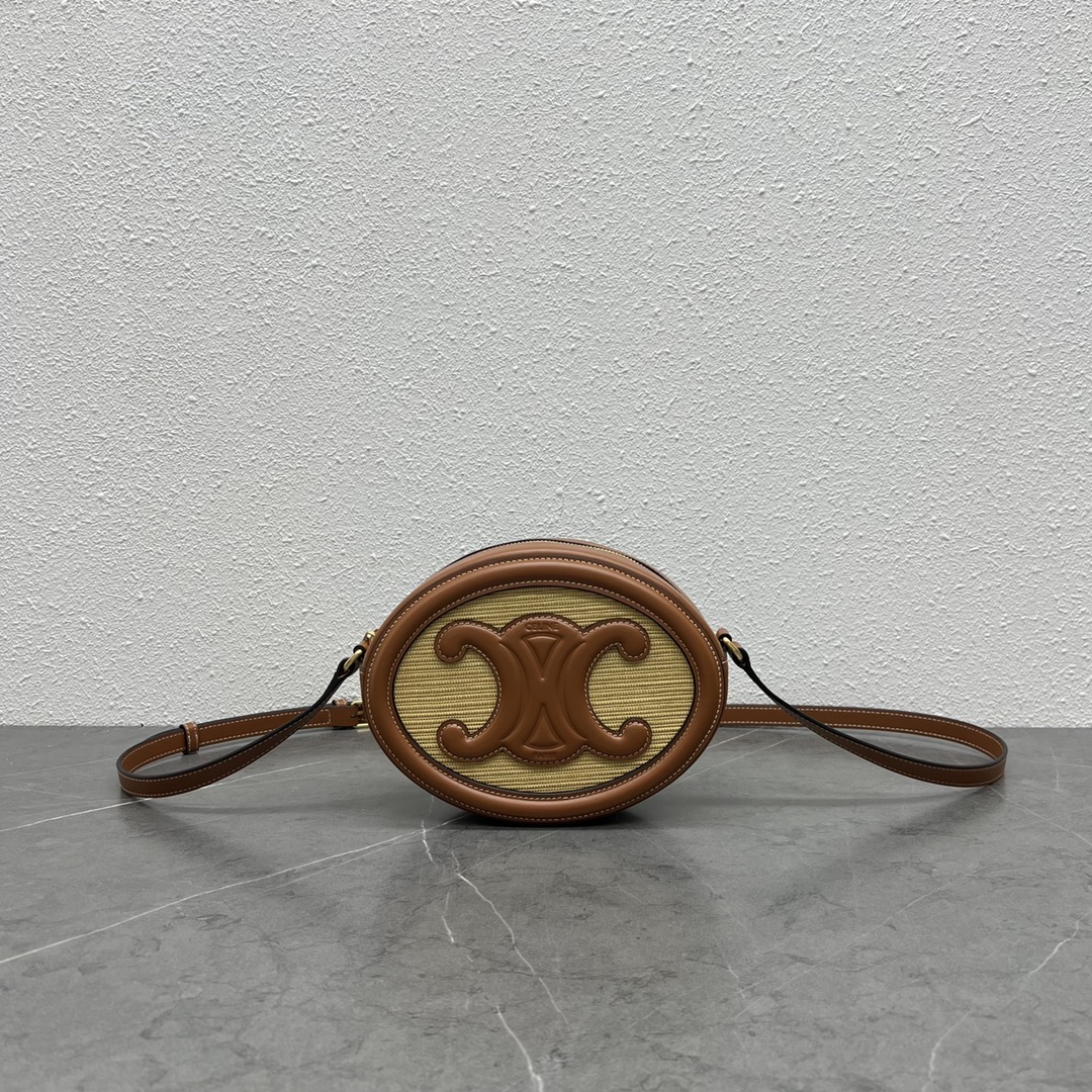 1:1 Replica Celine Oval Bag Cuir Triomphe In Textile Natural / Tan For Women 8in/20cm 198602DU8.02NT