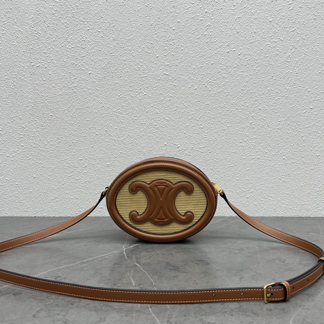 1:1 Replica Celine Oval Bag Cuir Triomphe In Textile Natural / Tan For Women 8in/20cm 198602DU8.02NT - Image 7
