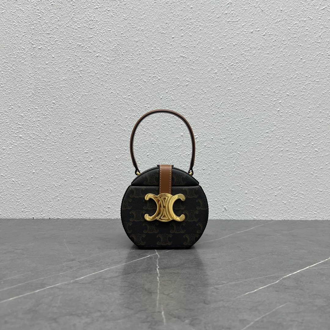 1:1 Replica Celine Round Box Triomphe In Triomphe Canvas Tan For Women 5in/12cm