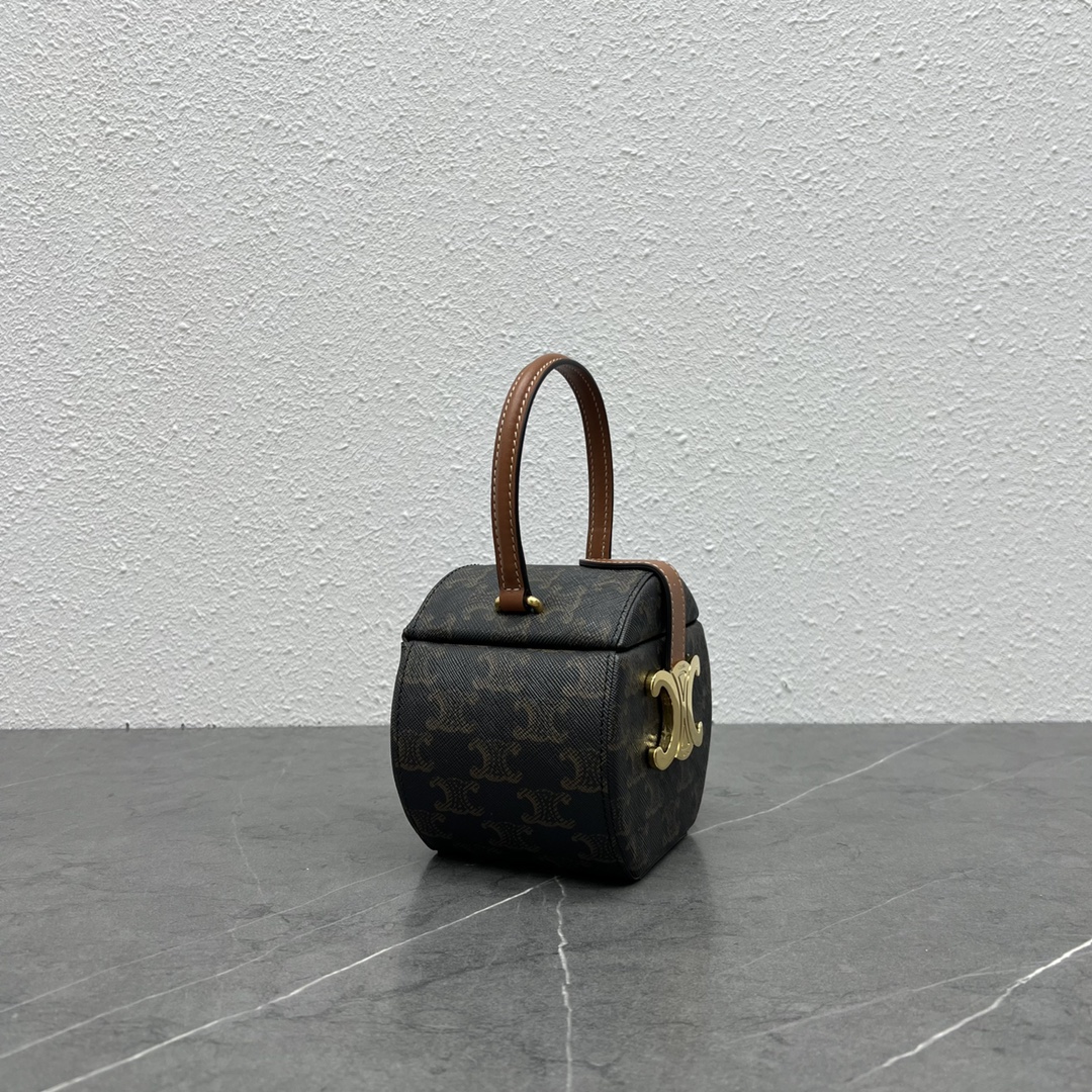 1:1 Replica Celine Round Box Triomphe In Triomphe Canvas Tan For Women 5in/12cm - Image 2