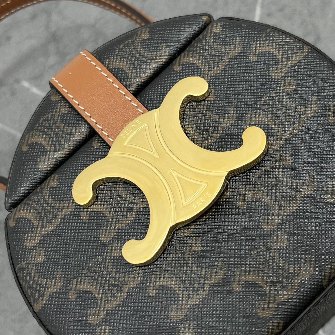 1:1 Replica Celine Round Box Triomphe In Triomphe Canvas Tan For Women 5in/12cm - Image 4