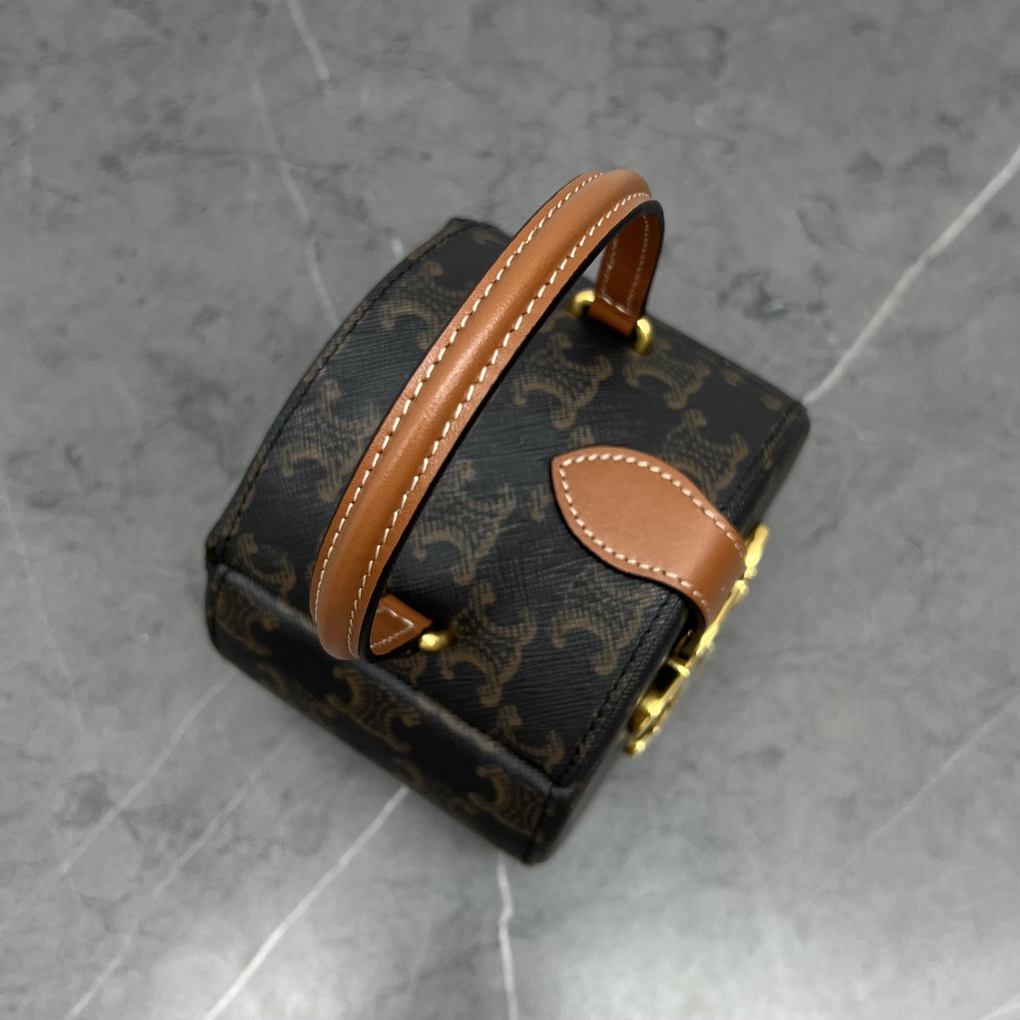 1:1 Replica Celine Round Box Triomphe In Triomphe Canvas Tan For Women 5in/12cm - Image 8