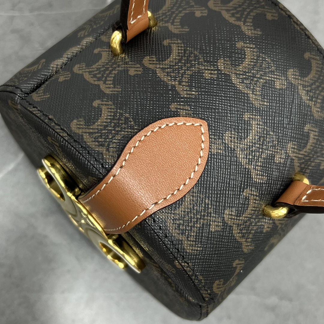 1:1 Replica Celine Round Box Triomphe In Triomphe Canvas Tan For Women 5in/12cm - Image 9