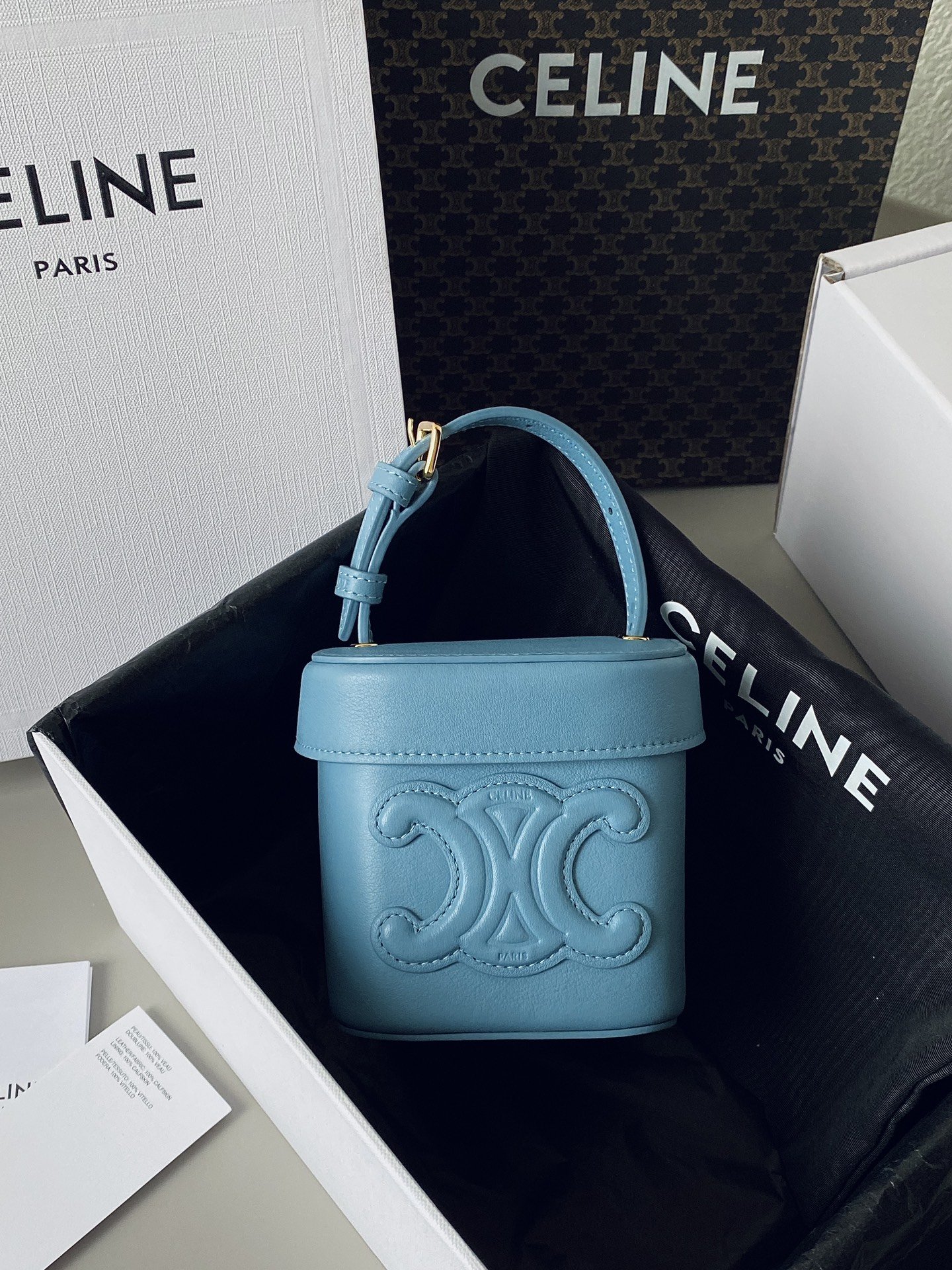 1:1 Replica Celine Small Box Cuir Triomphe Denim For Women 4in/11cm 199263DU3.07DD - Image 5