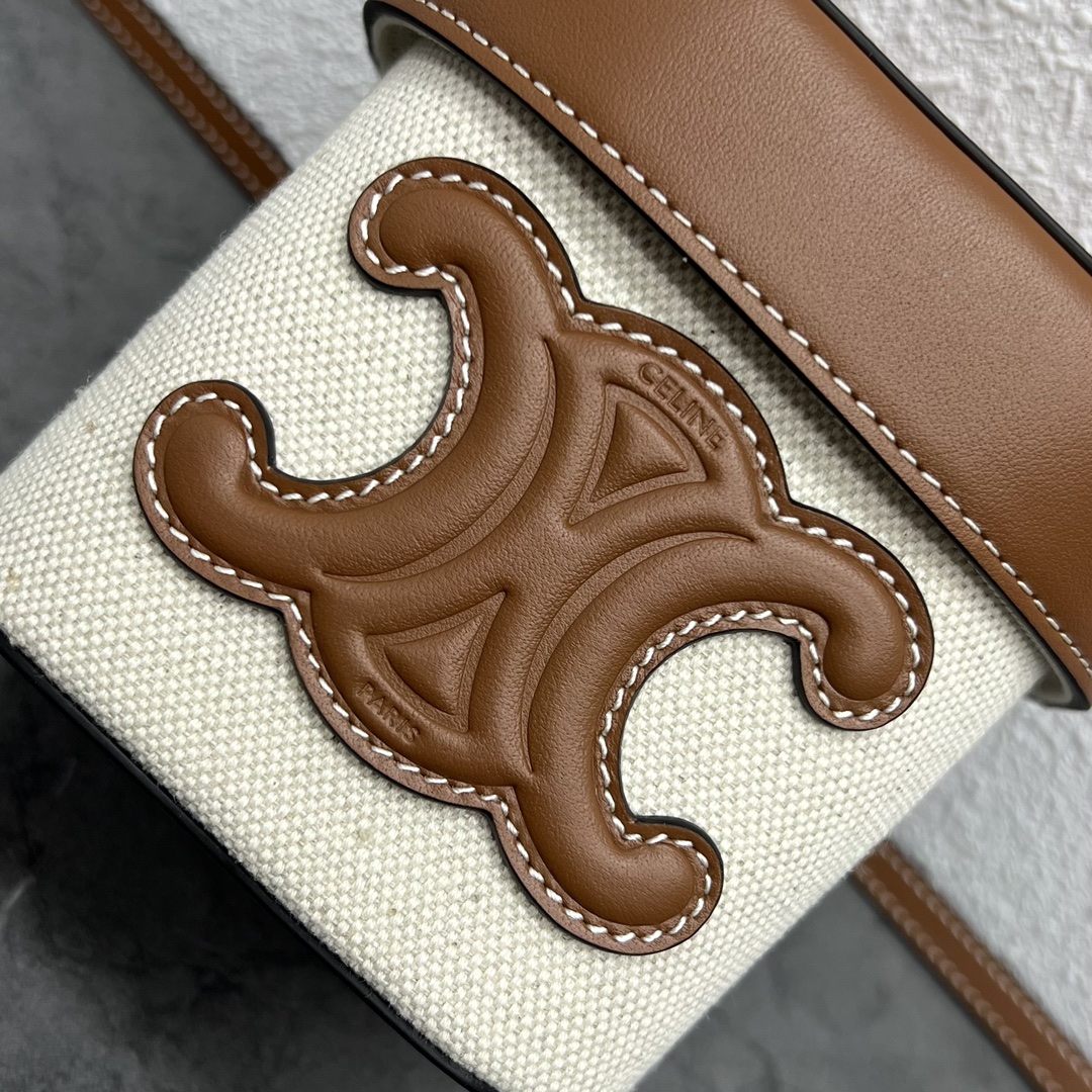 1:1 Replica Celine Small Box Cuir Triomphe In Textile Natural / Tan For Women 4in/11cm - Image 9