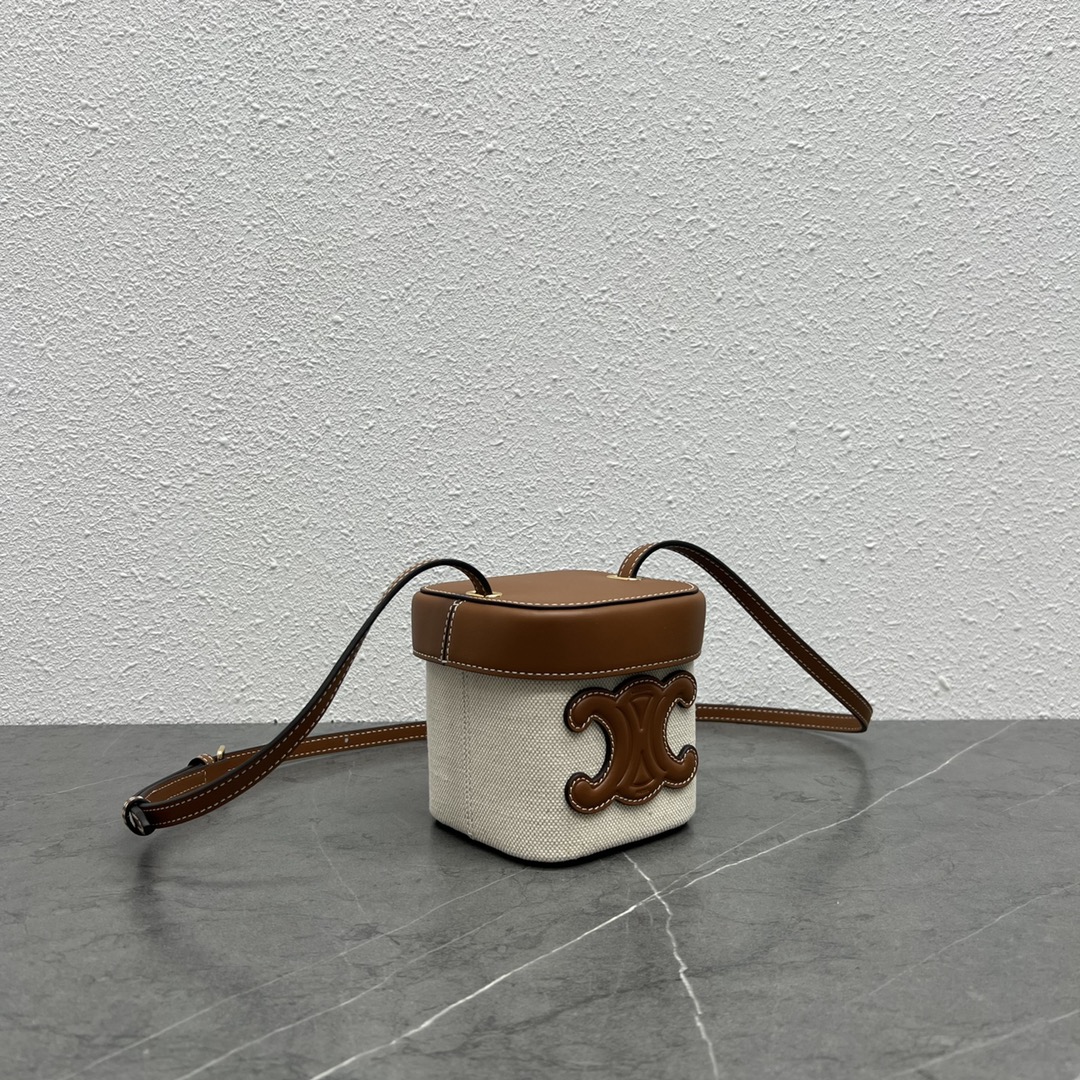 1:1 Replica Celine Small Box Cuir Triomphe In Textile Natural / Tan For Women 4in/11cm - Image 3