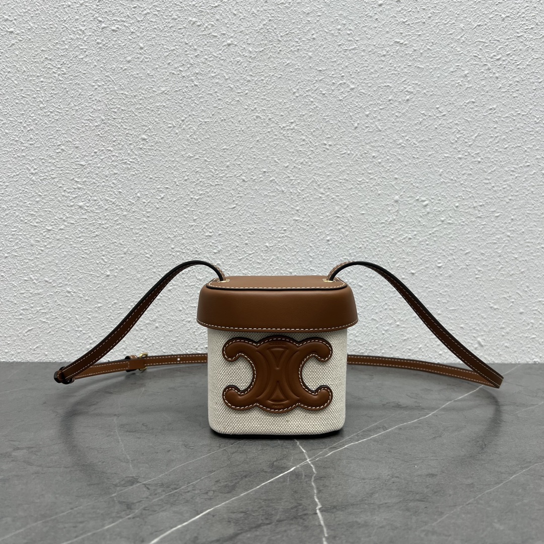 1:1 Replica Celine Small Box Cuir Triomphe In Textile Natural / Tan For Women 4in/11cm