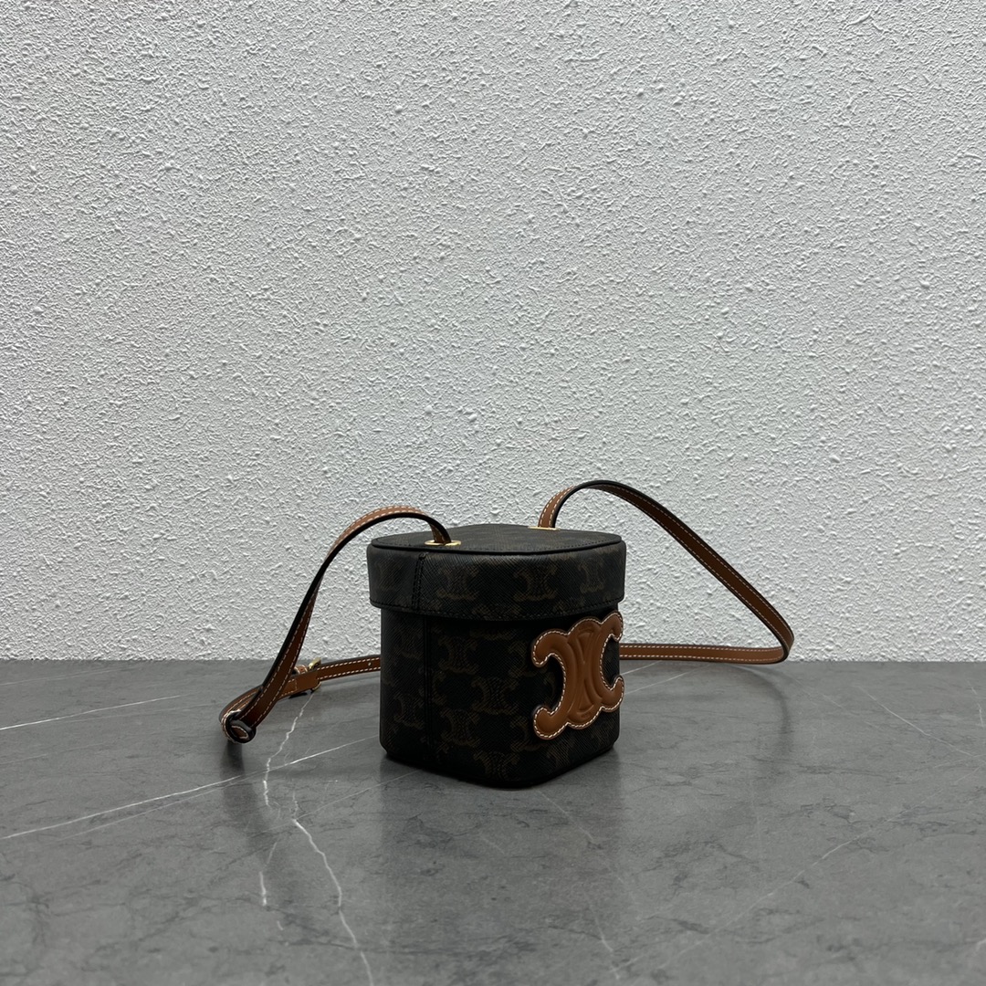 1:1 Replica Celine Small Box Cuir Triomphe In Triomphe Canvas Tan For Women 4in/11cm 199262EIN.04LU - Image 7