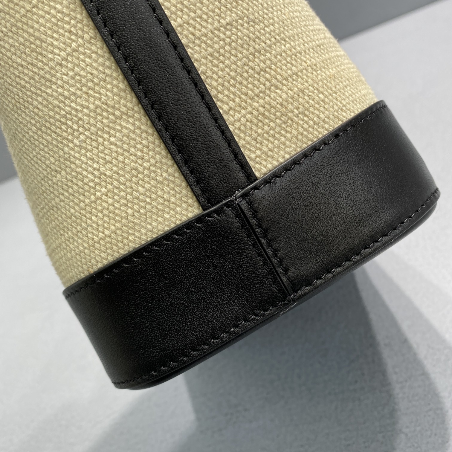 1:1 Replica Celine Small Bucket Cuir Triomphe In Textile Beige/Black For Women 9in/22cm - Image 9
