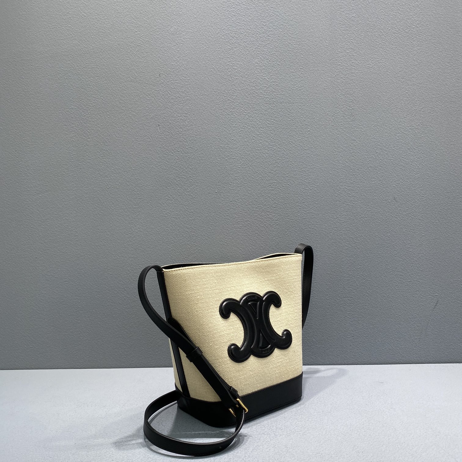 1:1 Replica Celine Small Bucket Cuir Triomphe In Textile Beige/Black For Women 9in/22cm - Image 8