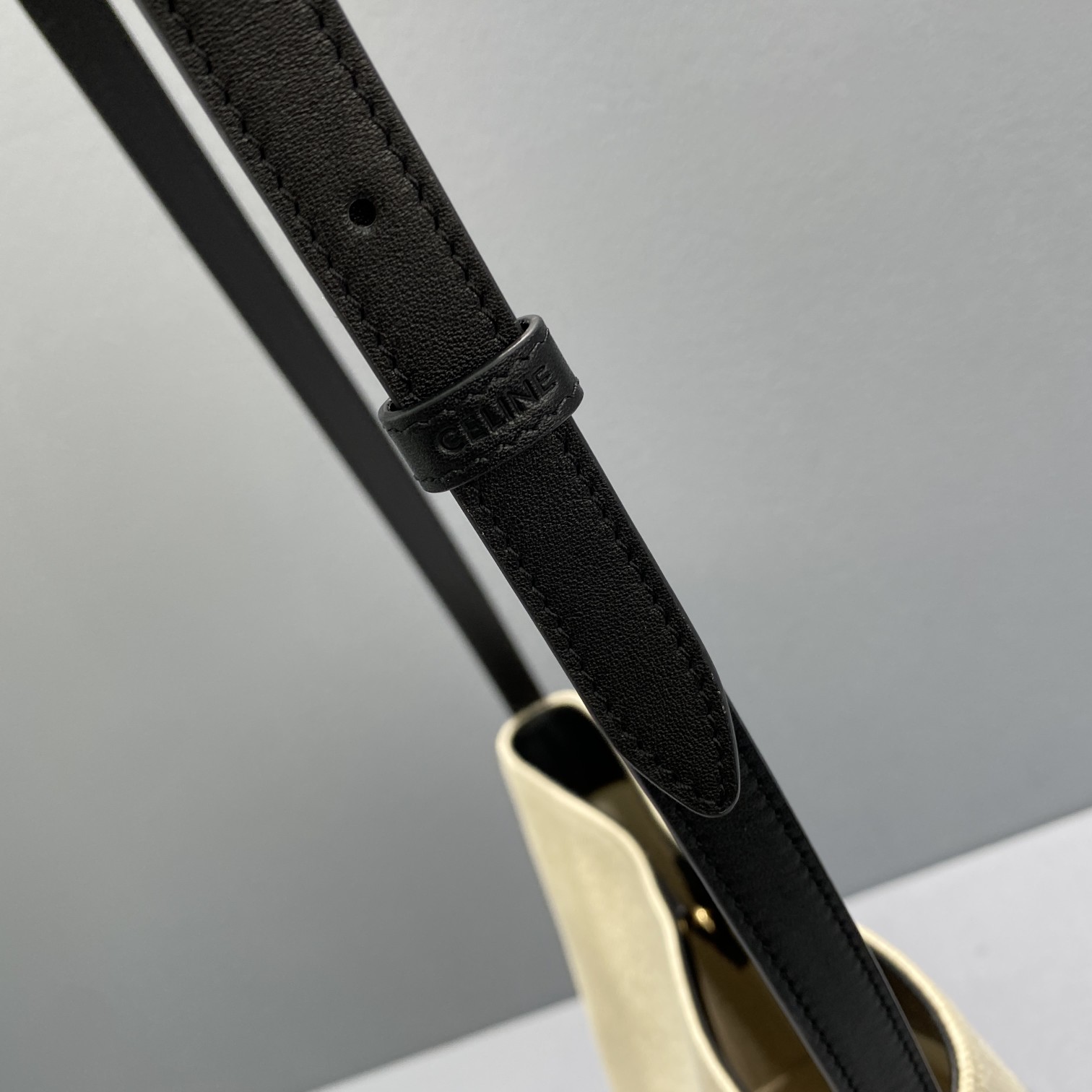 1:1 Replica Celine Small Bucket Cuir Triomphe In Textile Beige/Black For Women 9in/22cm - Image 3