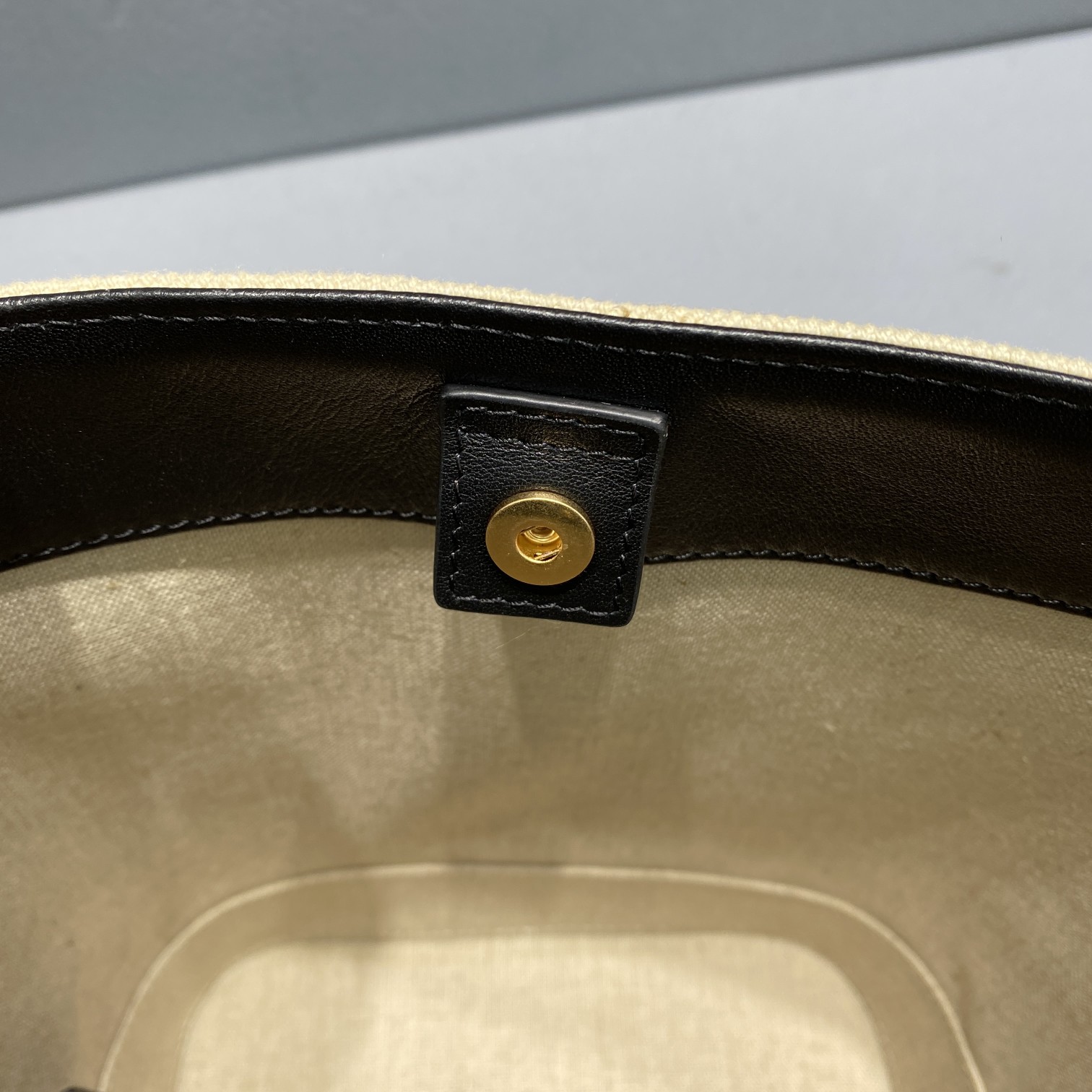 1:1 Replica Celine Small Bucket Cuir Triomphe In Textile Beige/Black For Women 9in/22cm - Image 2