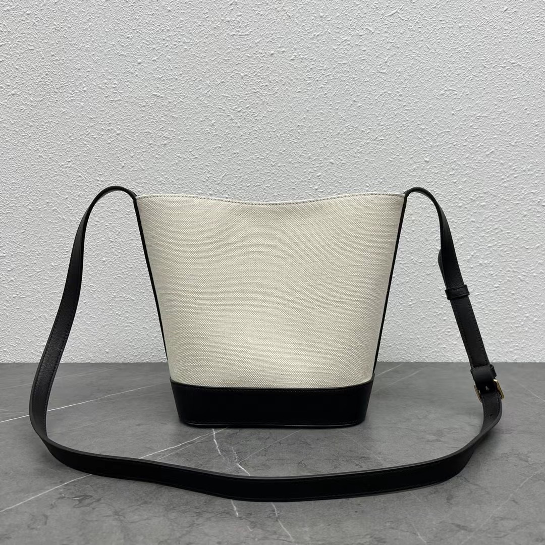 1:1 Replica Celine Small Bucket Cuir Triomphe In Textile Natural / Black For Women 9in/22cm - Image 4