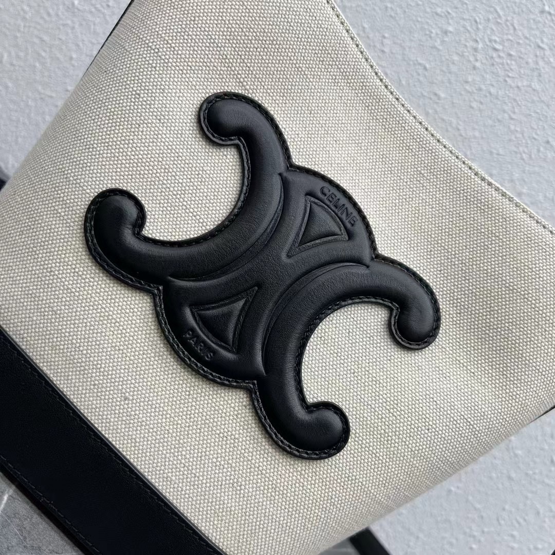 1:1 Replica Celine Small Bucket Cuir Triomphe In Textile Natural / Black For Women 9in/22cm