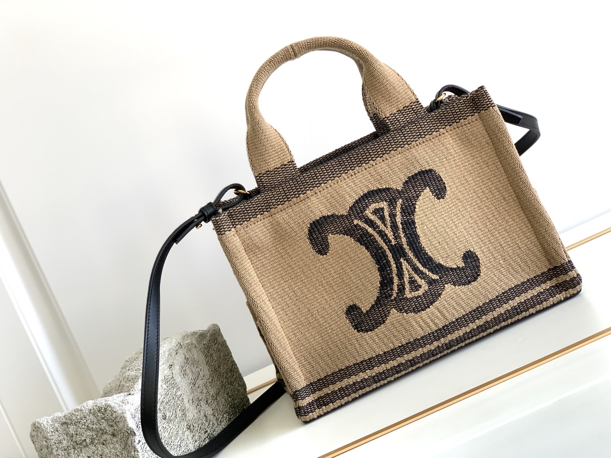 1:1 Replica Celine Small Cabas Thais In Textile With Triomphe Beige/Black For Women 11in/29cm 199162EGH.02BL - Image 8