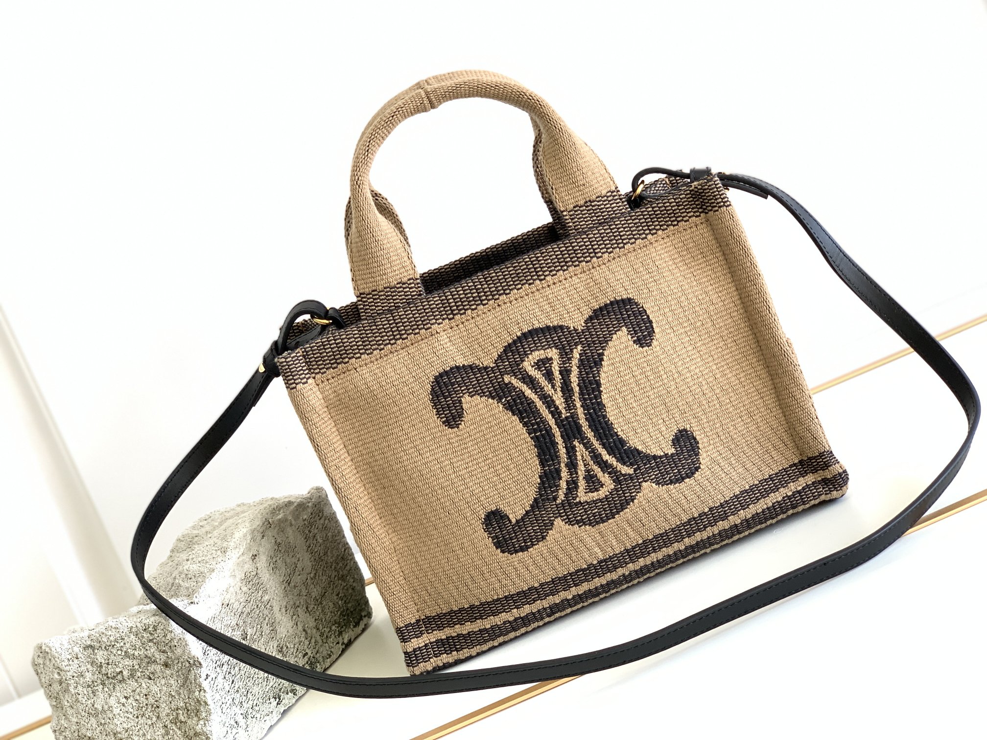 1:1 Replica Celine Small Cabas Thais In Textile With Triomphe Beige/Black For Women 11in/29cm 199162EGH.02BL