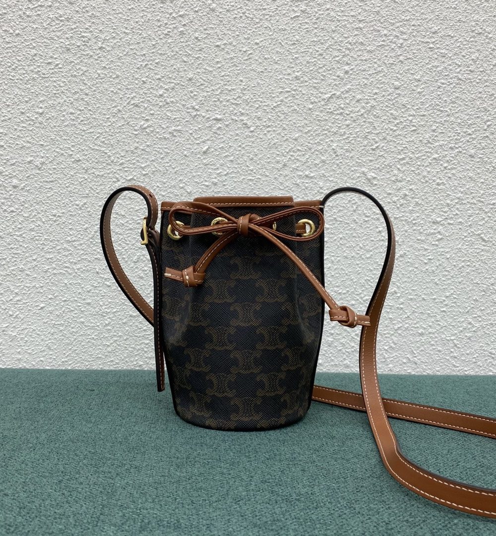 1:1 Replica Celine Small Drawstring Bag In Trimphe Canvas Brown For Women 7.9in/20cm 191142BZJ-04LU