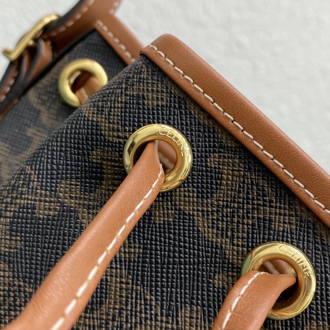 1:1 Replica Celine Small Drawstring Bag In Trimphe Canvas Brown For Women 7.9in/20cm 191142BZJ-04LU - Image 3