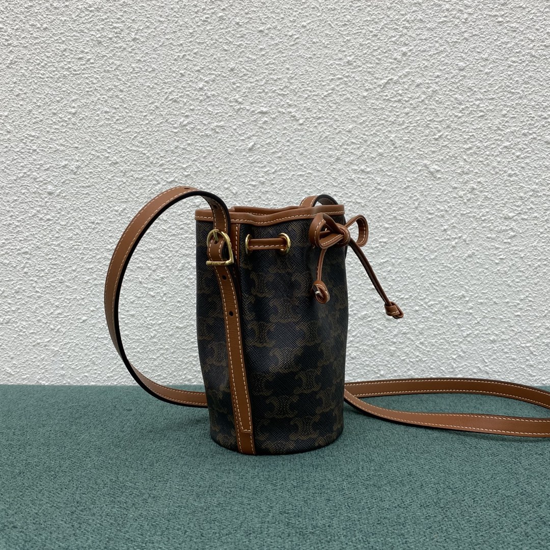 1:1 Replica Celine Small Drawstring Bag In Trimphe Canvas Brown For Women 7.9in/20cm 191142BZJ-04LU - Image 7