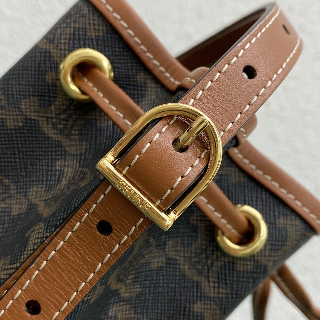 1:1 Replica Celine Small Drawstring Bag In Trimphe Canvas Brown For Women 7.9in/20cm 191142BZJ-04LU - Image 4