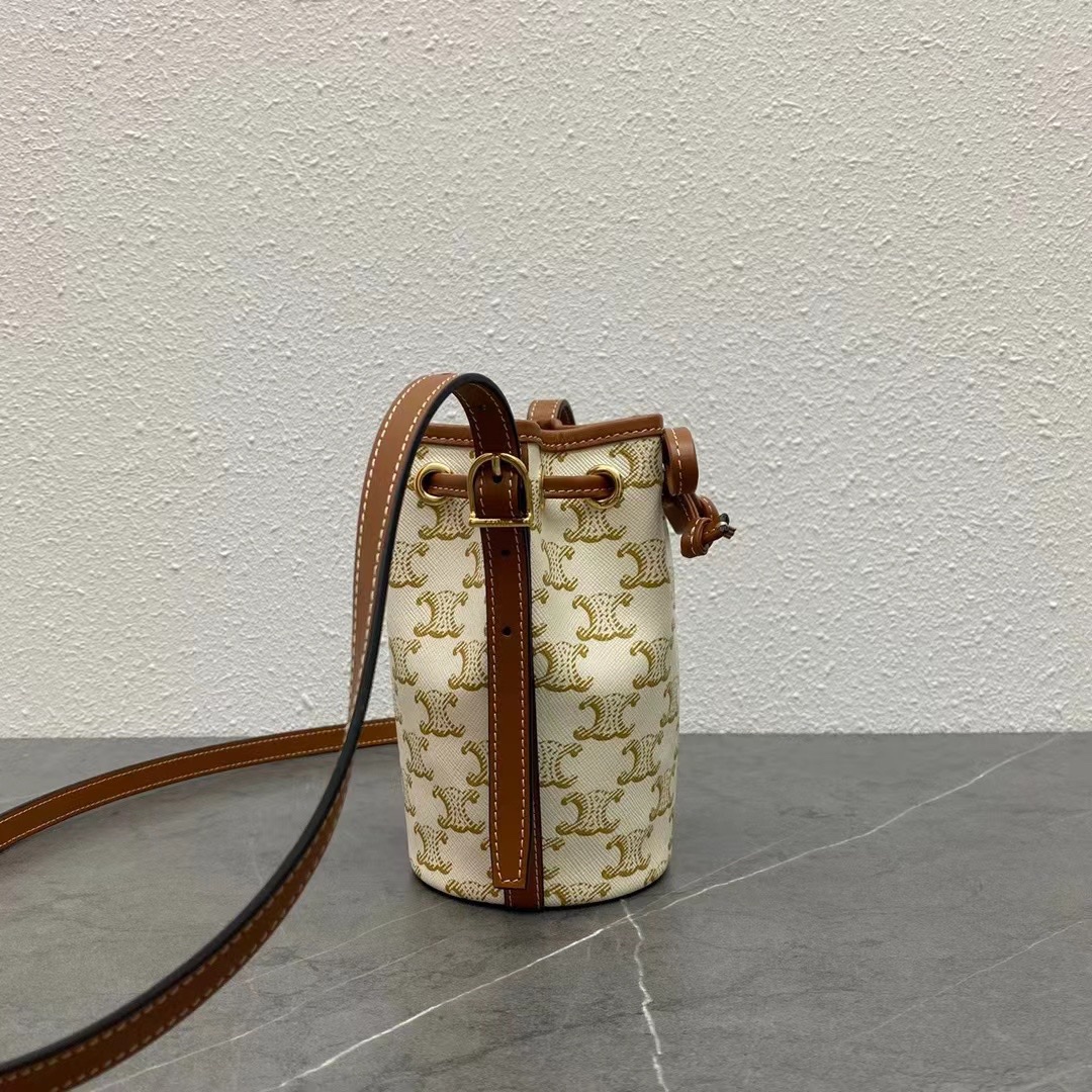 1:1 Replica Celine Small Drawstring Bag In Trimphe Canvas White For Women 7.9in/20cm - Image 2