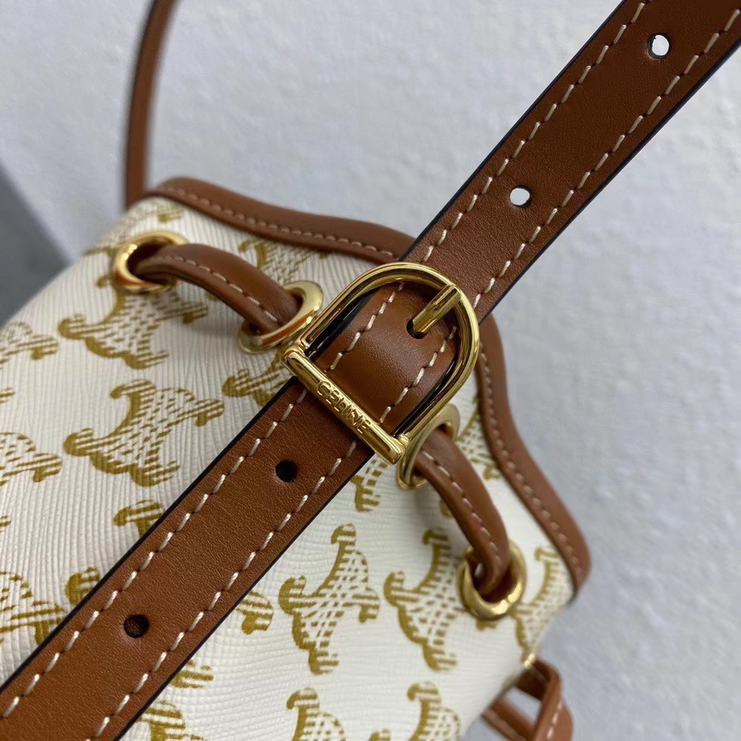1:1 Replica Celine Small Drawstring Bag In Trimphe Canvas White For Women 7.9in/20cm - Image 5