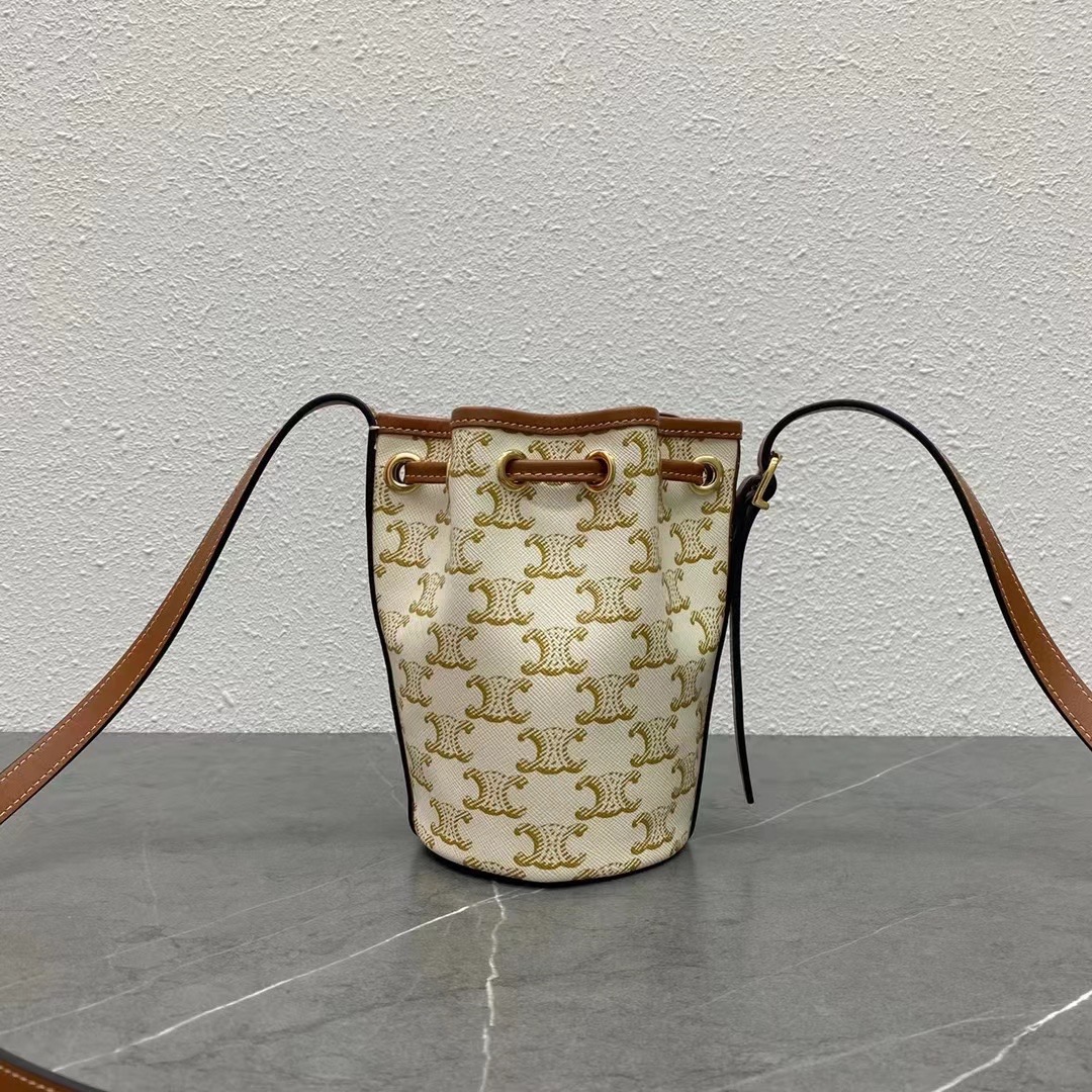 1:1 Replica Celine Small Drawstring Bag In Trimphe Canvas White For Women 7.9in/20cm - Image 4