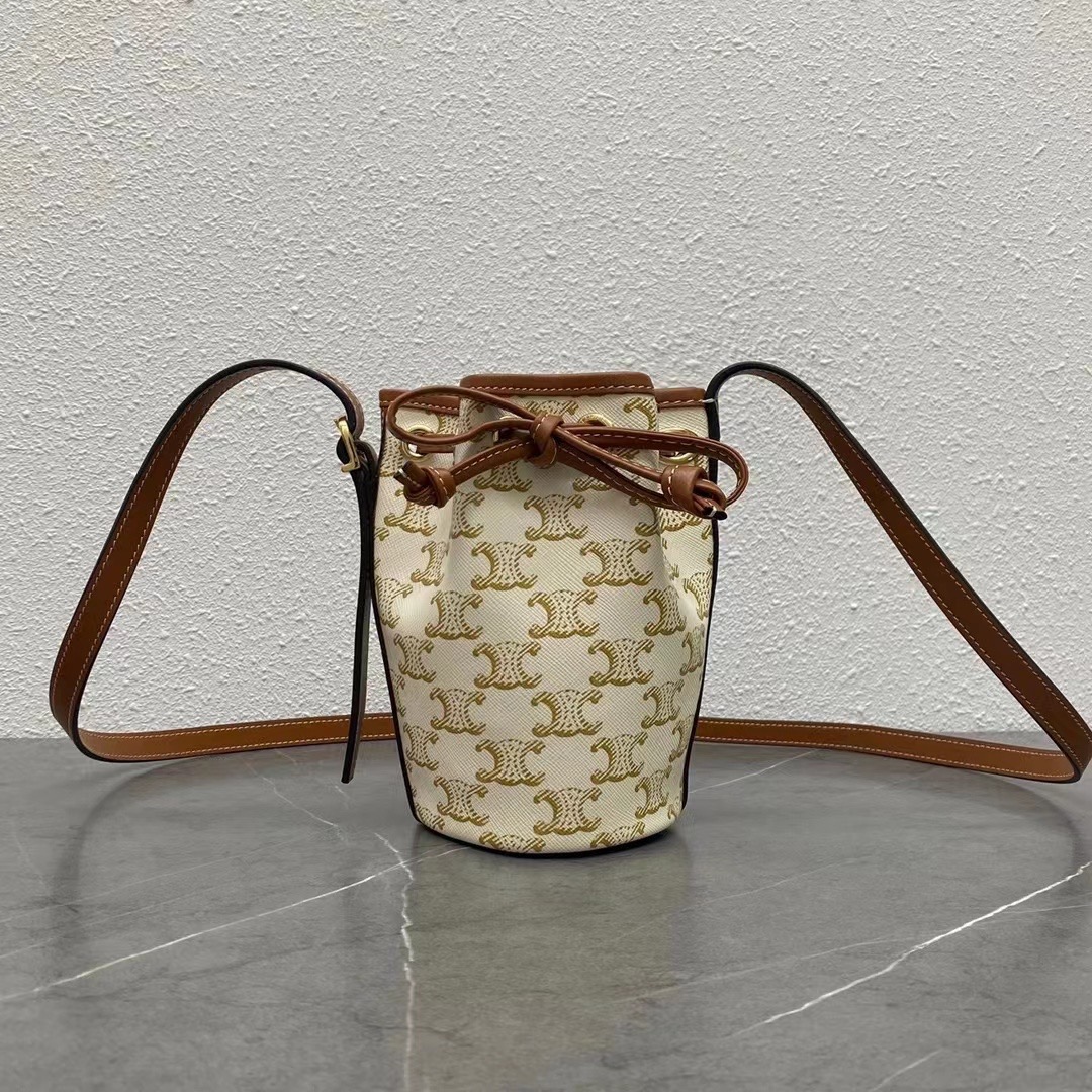 1:1 Replica Celine Small Drawstring Bag In Trimphe Canvas White For Women 7.9in/20cm