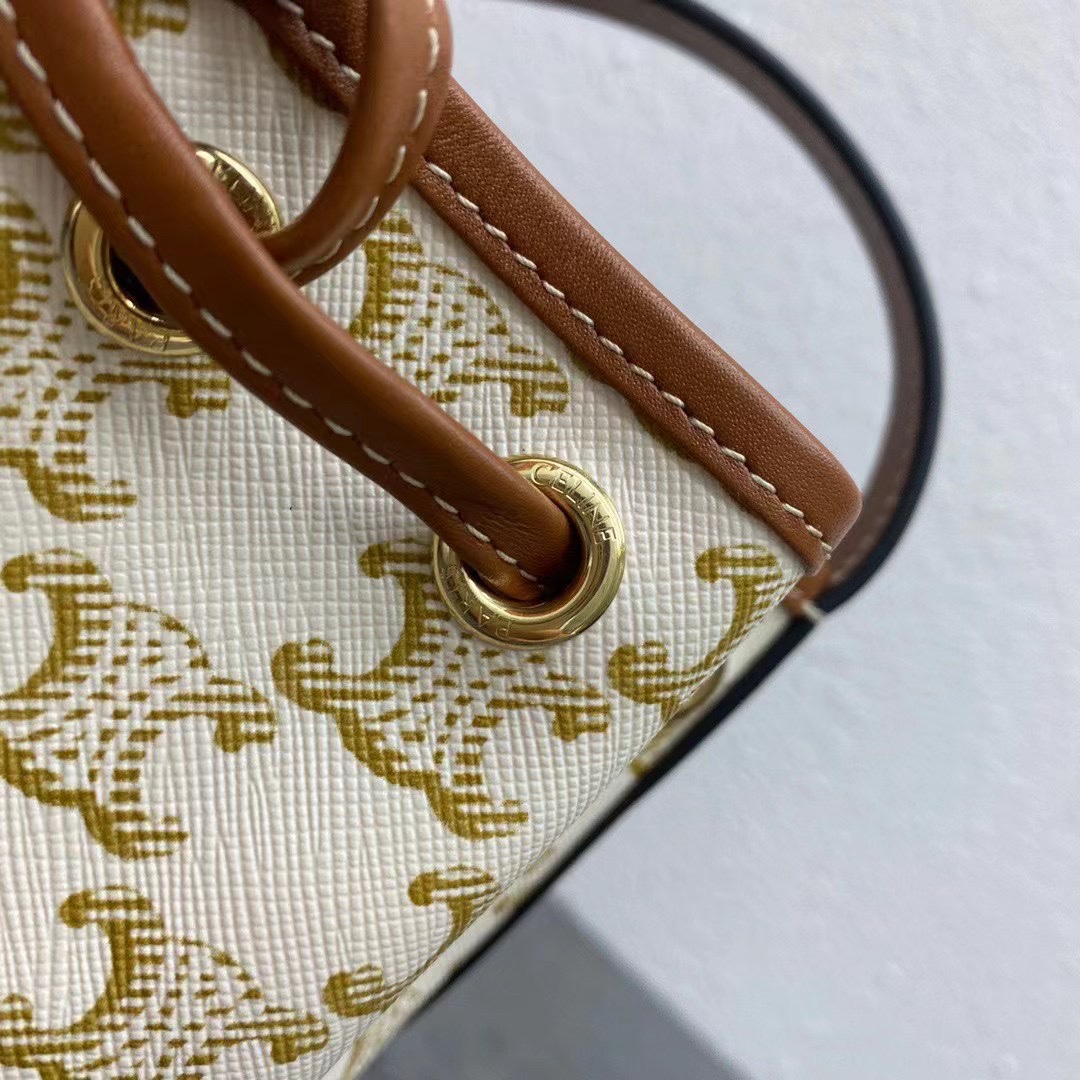 1:1 Replica Celine Small Drawstring Bag In Trimphe Canvas White For Women 7.9in/20cm - Image 7