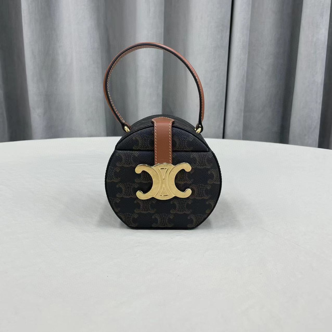 1:1 Replica Celine Small Round Box Triomphe In Triomphe Canvas Tan For Women 4.5in/11.5cm