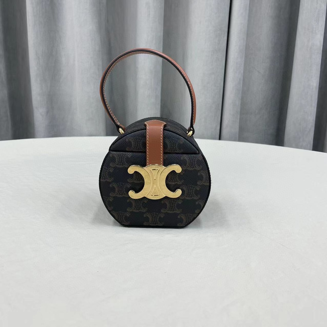 1:1 Replica Celine Small Round Box Triomphe In Triomphe Canvas Tan For Women 4.5in/11.5cm - Image 5