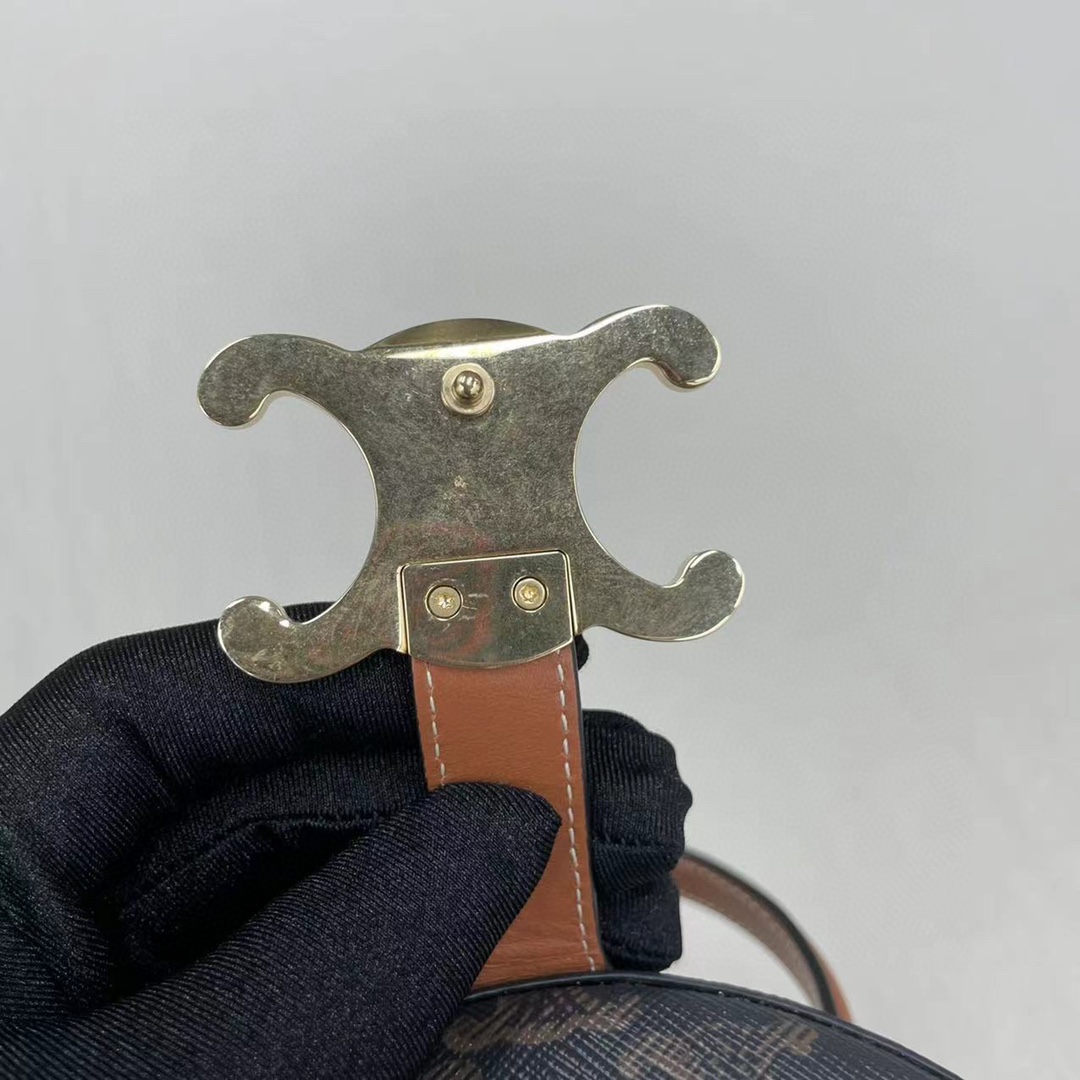 1:1 Replica Celine Small Round Box Triomphe In Triomphe Canvas Tan For Women 4.5in/11.5cm - Image 3