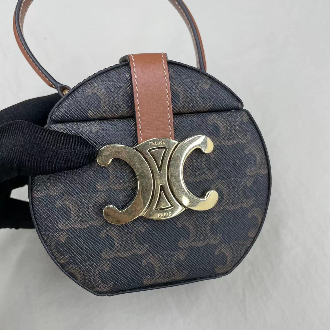 1:1 Replica Celine Small Round Box Triomphe In Triomphe Canvas Tan For Women 4.5in/11.5cm - Image 9