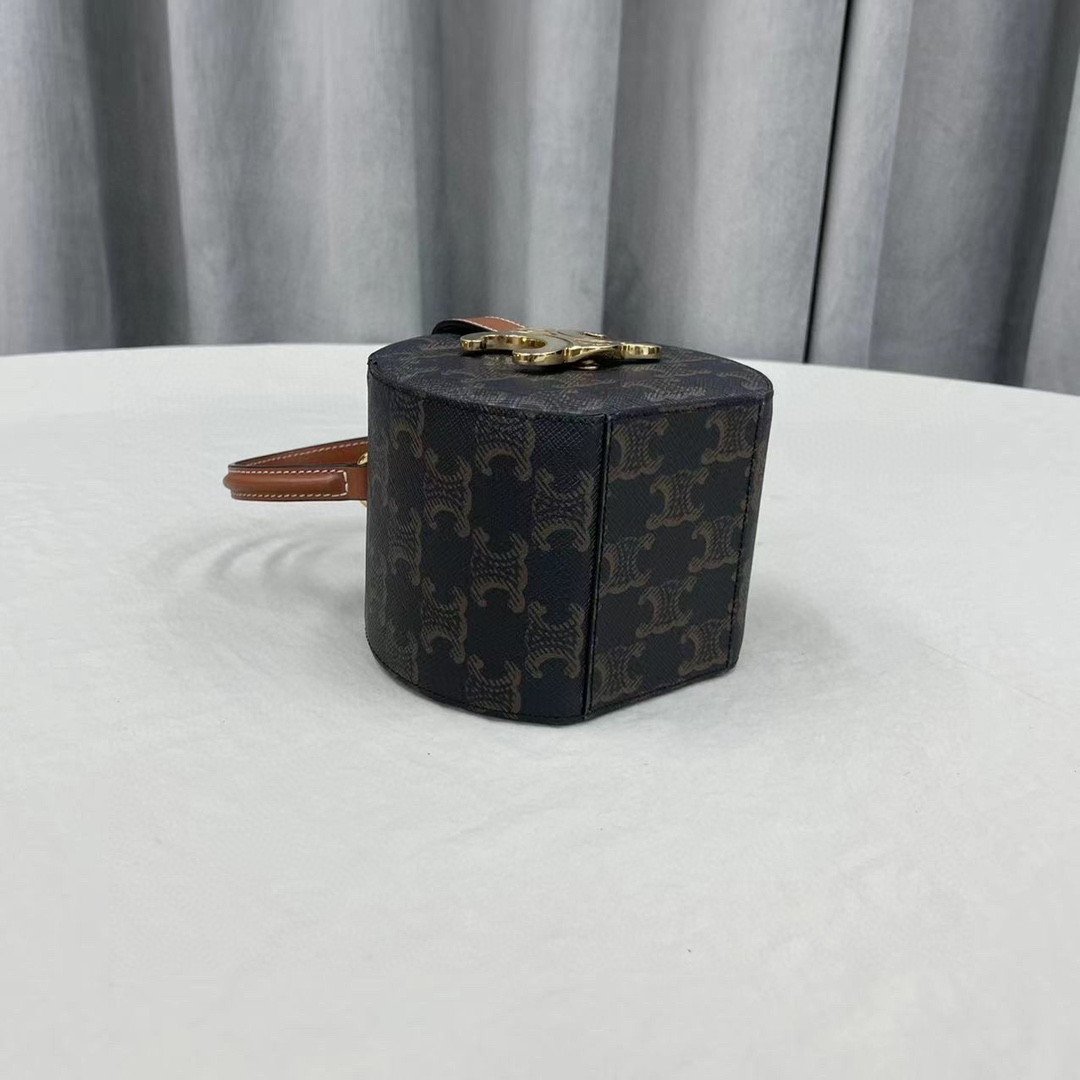 1:1 Replica Celine Small Round Box Triomphe In Triomphe Canvas Tan For Women 4.5in/11.5cm - Image 6