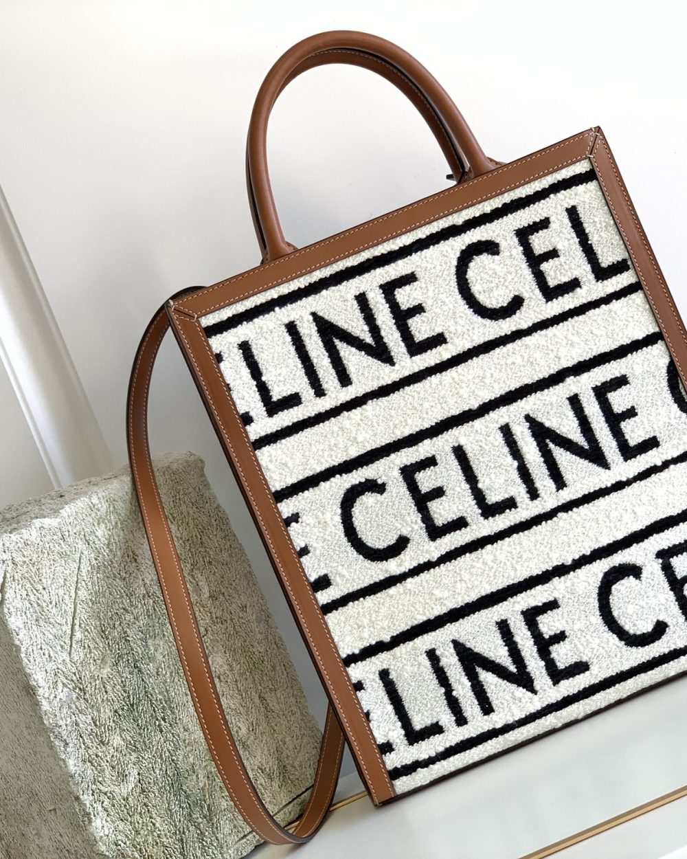 1:1 Replica Celine Small Vertical Cabas Celine In Textile With Celine All-Over White / Black For Women 13in/32cm 192082EFY.01WB