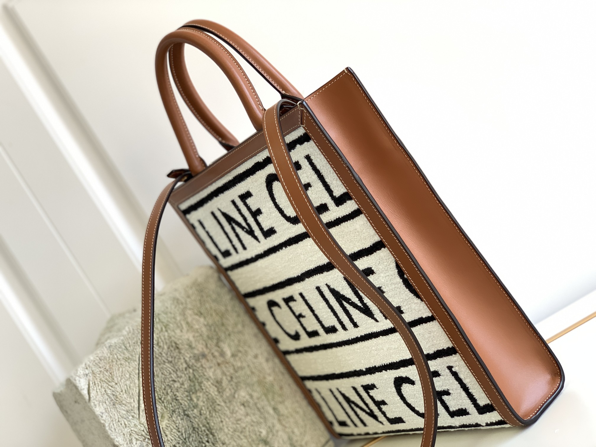 1:1 Replica Celine Small Vertical Cabas Celine In Textile With Celine All-Over White / Black For Women 13in/32cm 192082EFY.01WB - Image 9