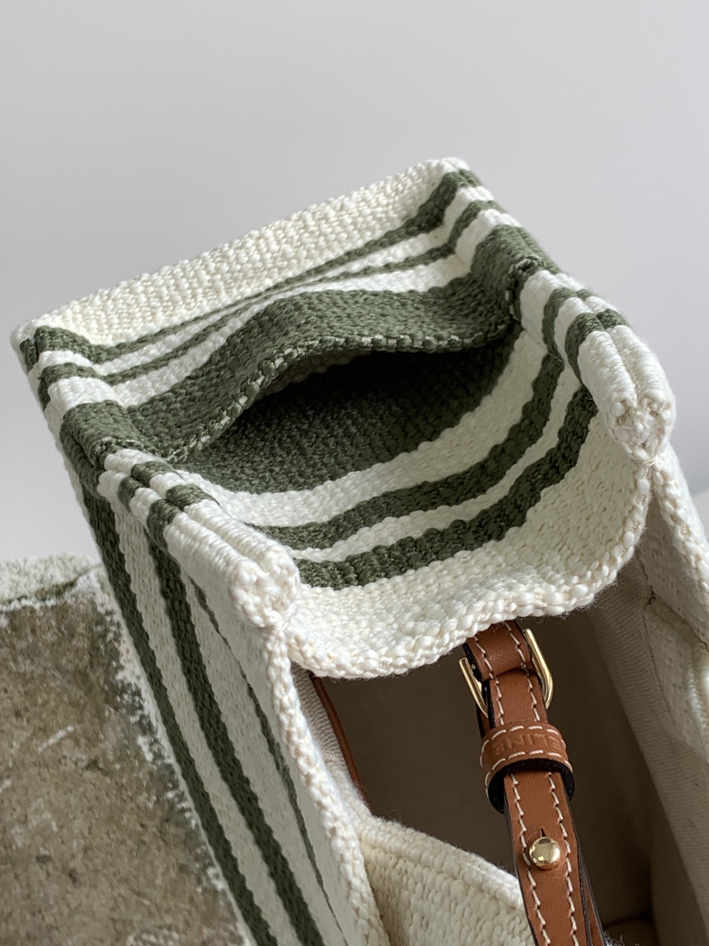 1:1 Replica Celine Striped Small Triomphe Cabas Thais Nature Green For Women 11.4in/29cm - Image 9