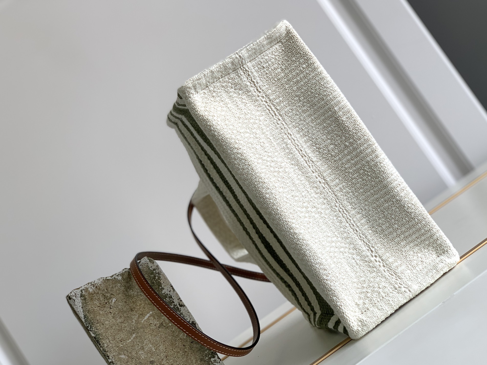 1:1 Replica Celine Striped Small Triomphe Cabas Thais Nature Green For Women 11.4in/29cm - Image 5