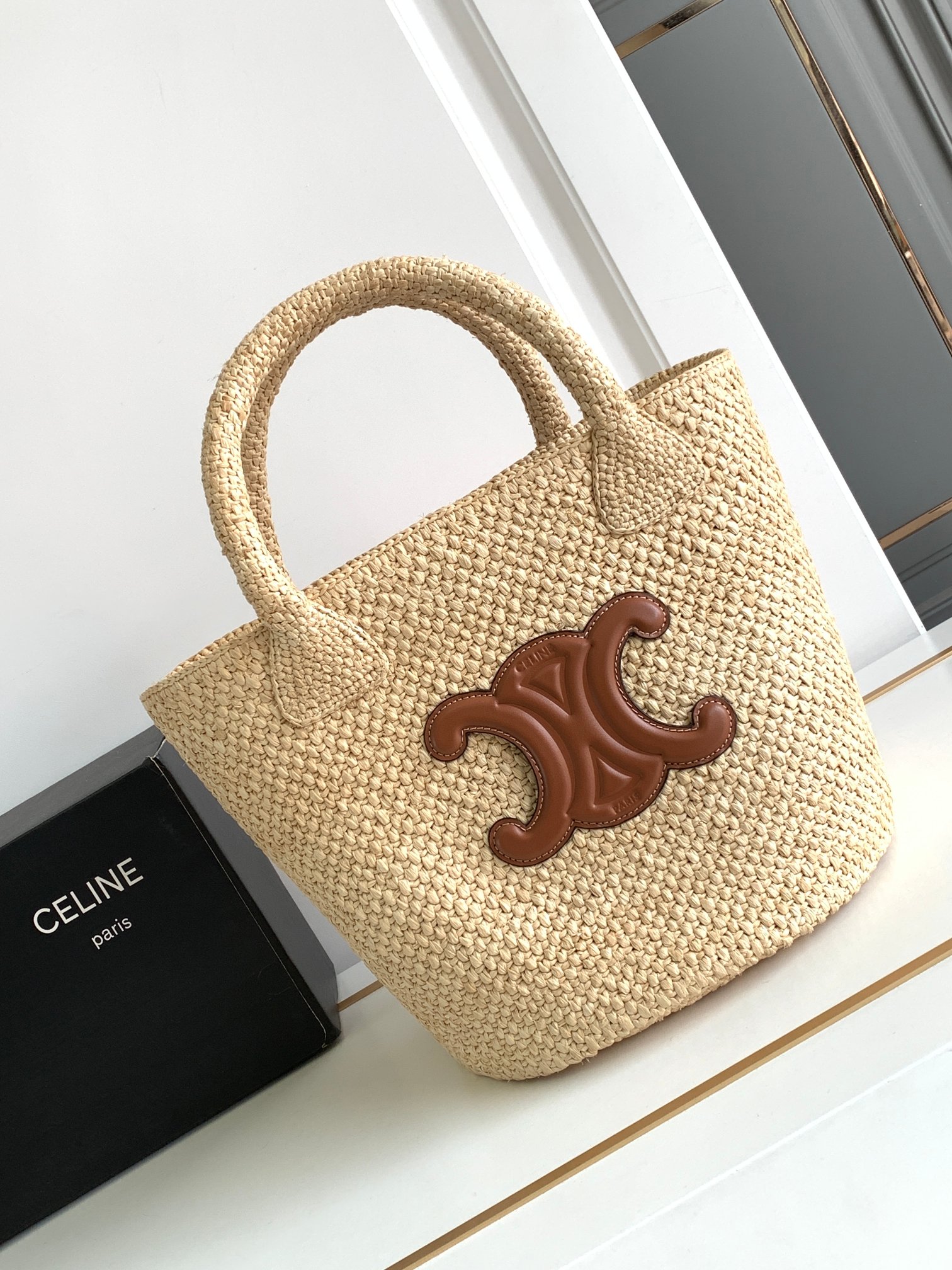 1:1 Replica Celine Supple Small Triomphe Classic Panier Beige For Women 23cm / 9in 114352FF7.04LU - Image 2