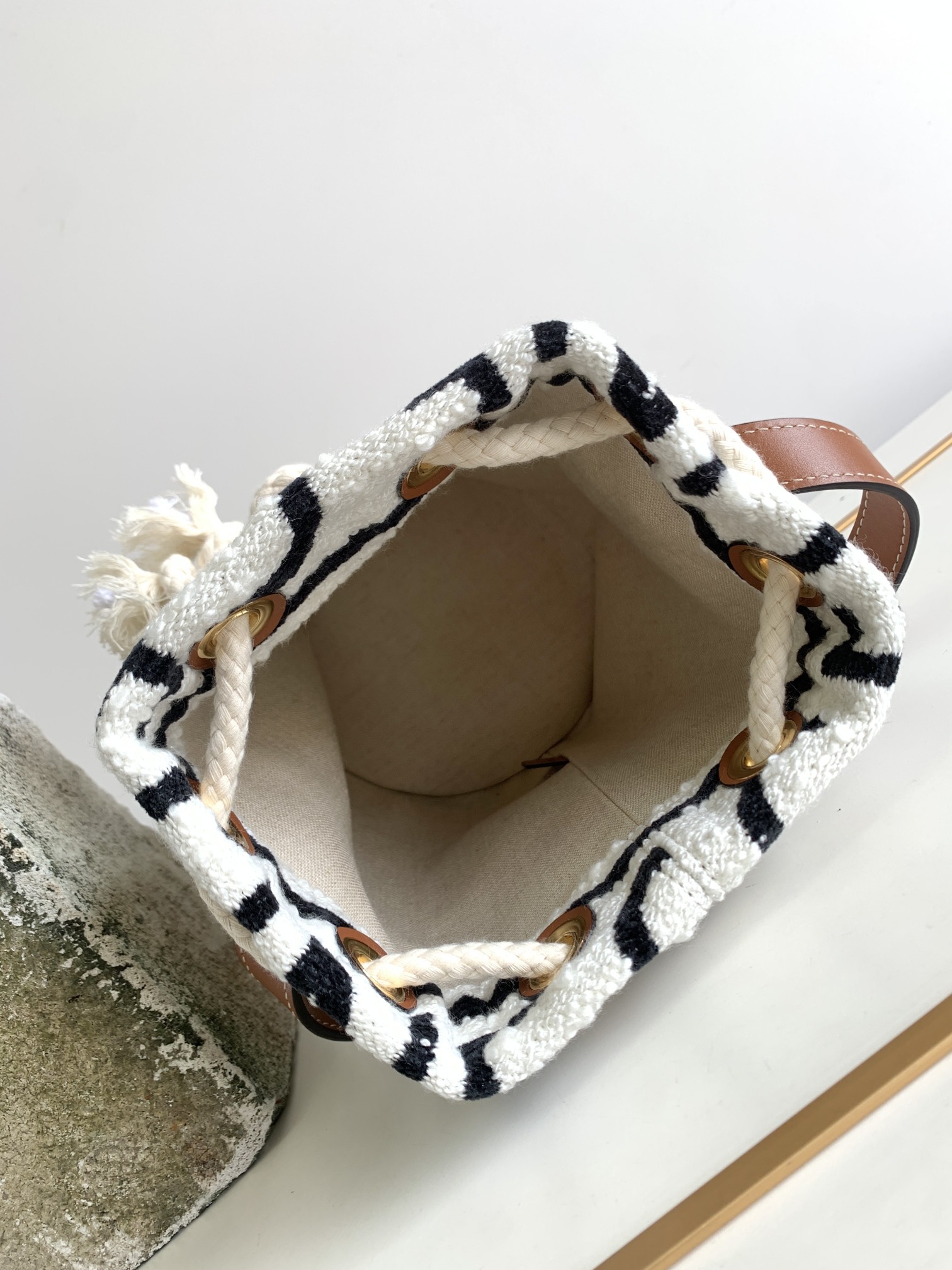 1:1 Replica Celine Teen Drawstring In Textile With Celine All-Over White/Black For Women 7in/19cm - Image 3