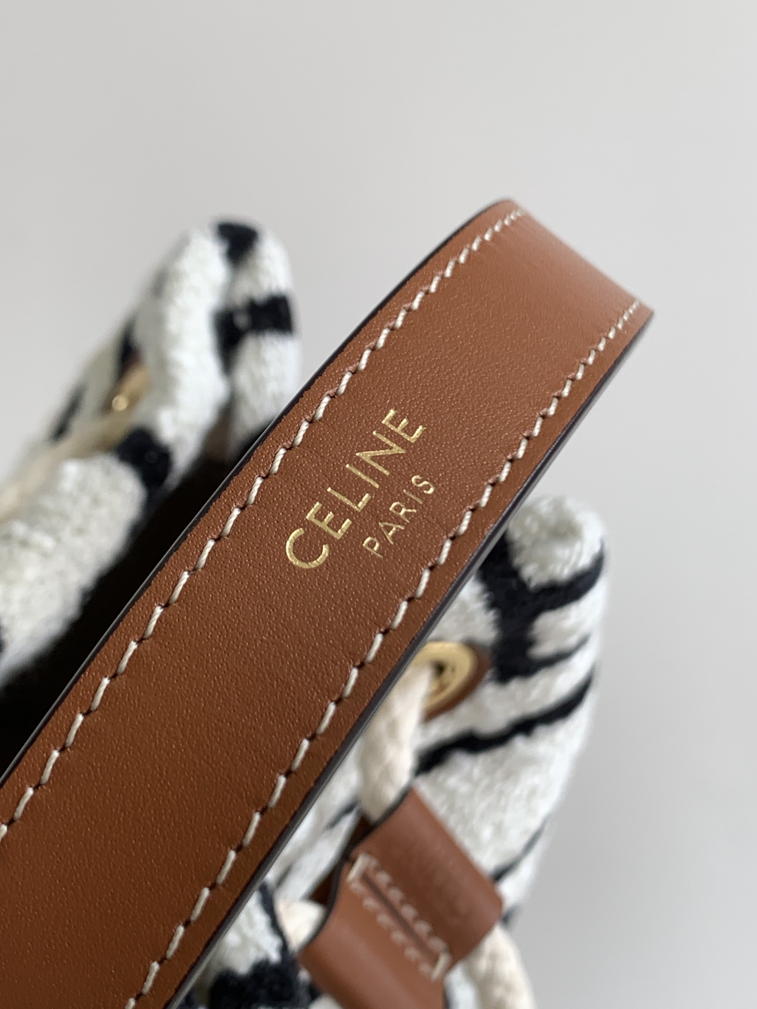 1:1 Replica Celine Teen Drawstring In Textile With Celine All-Over White/Black For Women 7in/19cm - Image 4