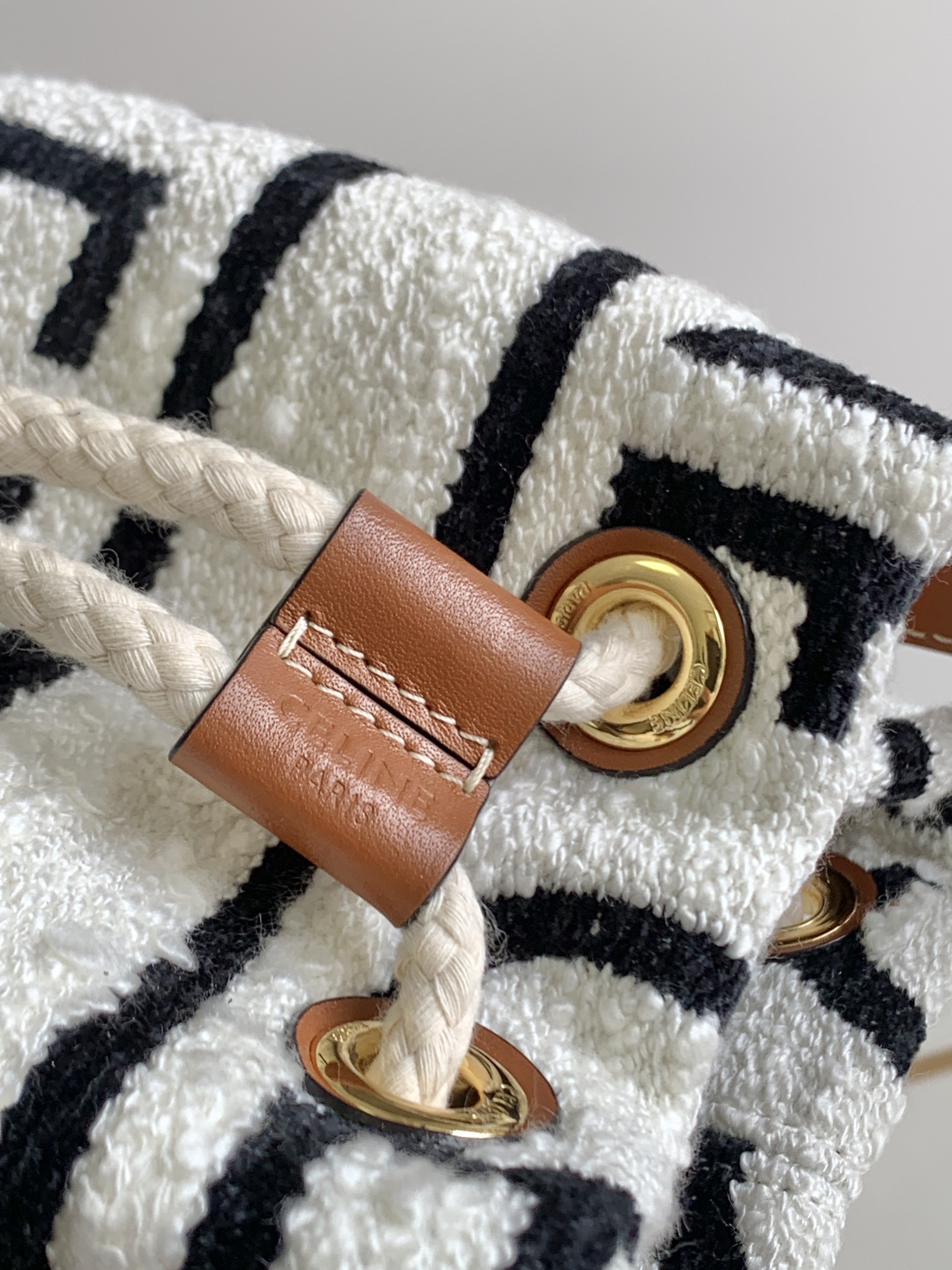 1:1 Replica Celine Teen Drawstring In Textile With Celine All-Over White/Black For Women 7in/19cm - Image 7