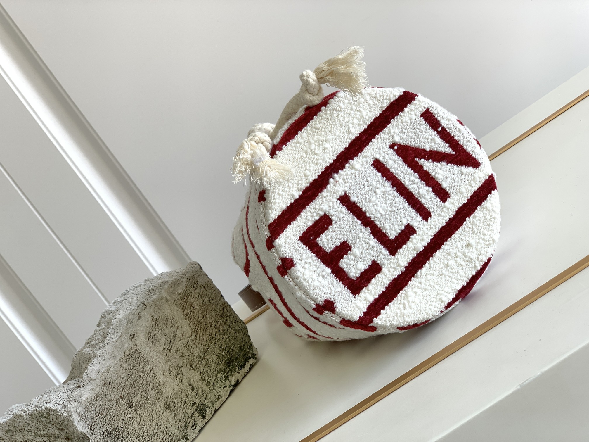 1:1 Replica Celine Teen Drawstring In Textile With Celine All-Over White/Red For Women 7in/19cm - Image 6