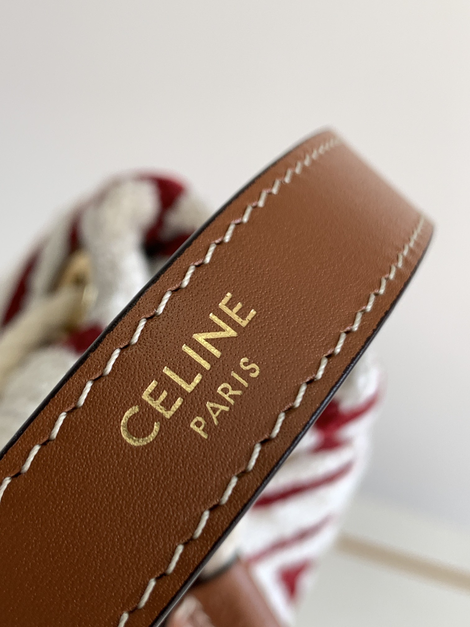 1:1 Replica Celine Teen Drawstring In Textile With Celine All-Over White/Red For Women 7in/19cm - Image 5