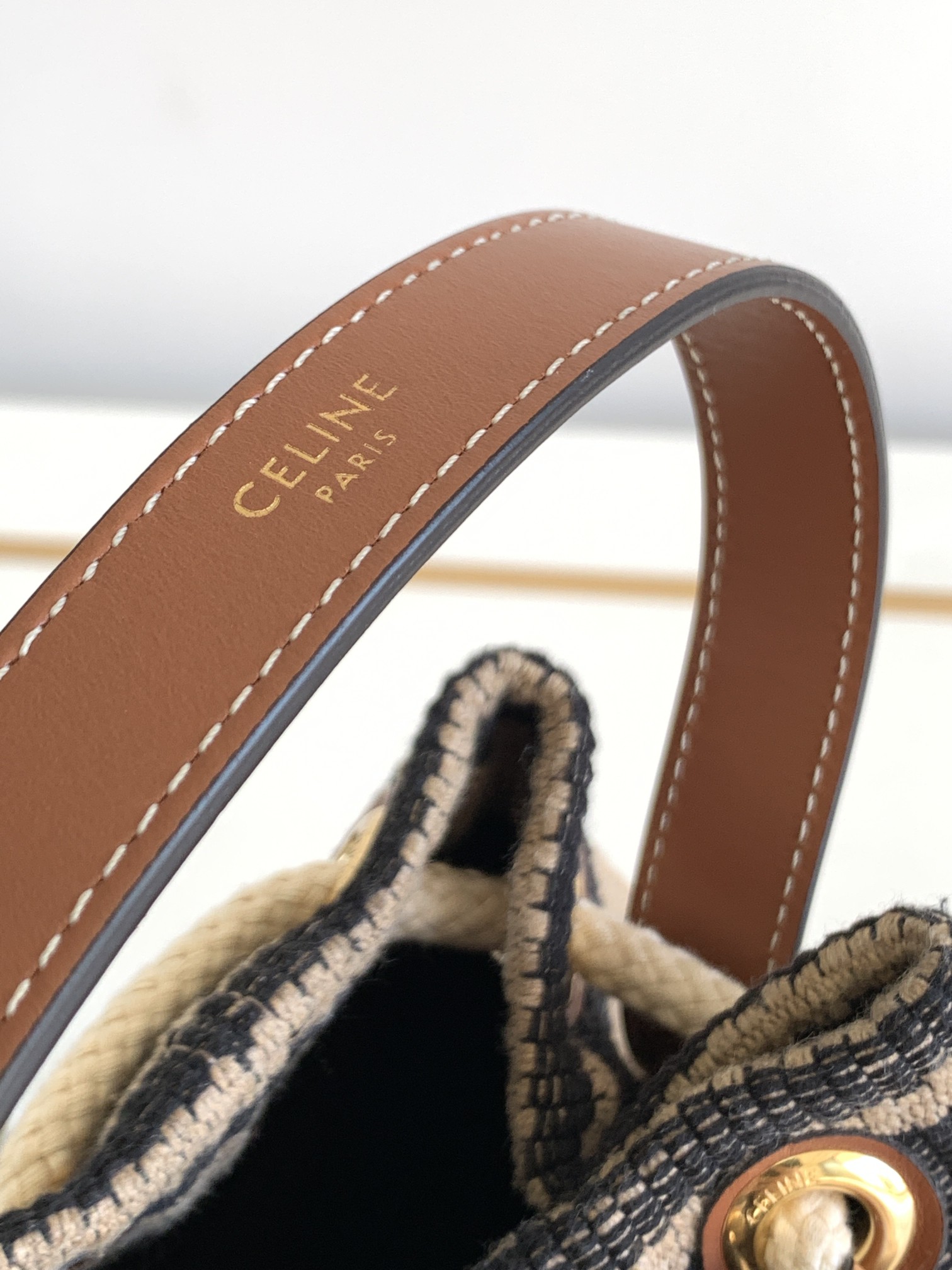 1:1 Replica Celine Teen Drawstring In Textile With Triomphe Beige / Tan For Women 6in/15cm 196532EFZ.02ET - Image 8