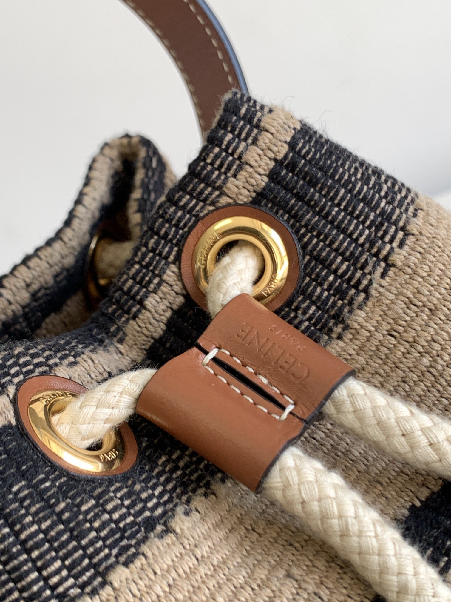 1:1 Replica Celine Teen Drawstring In Textile With Triomphe Beige / Tan For Women 6in/15cm 196532EFZ.02ET - Image 7