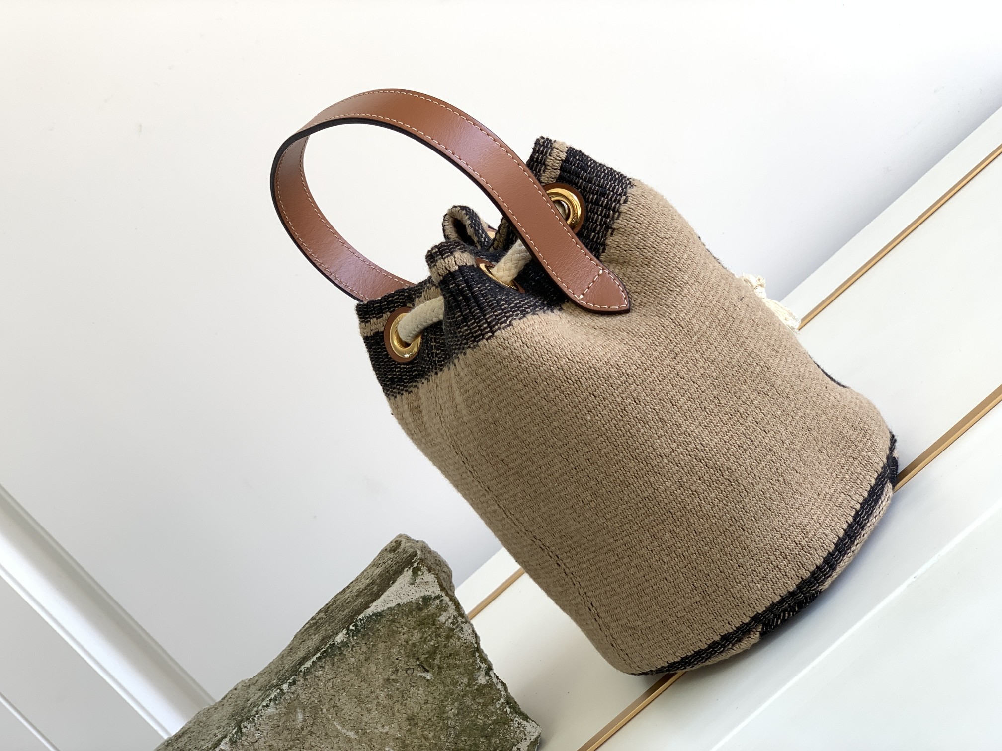 1:1 Replica Celine Teen Drawstring In Textile With Triomphe Beige / Tan For Women 6in/15cm 196532EFZ.02ET - Image 4