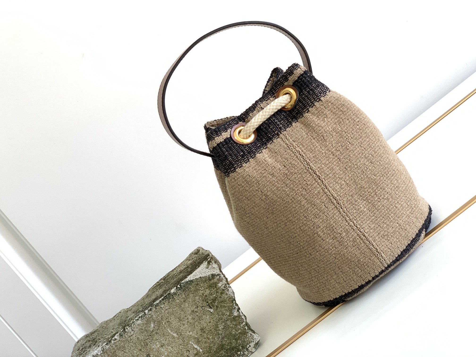 1:1 Replica Celine Teen Drawstring In Textile With Triomphe Beige / Tan For Women 6in/15cm 196532EFZ.02ET - Image 3