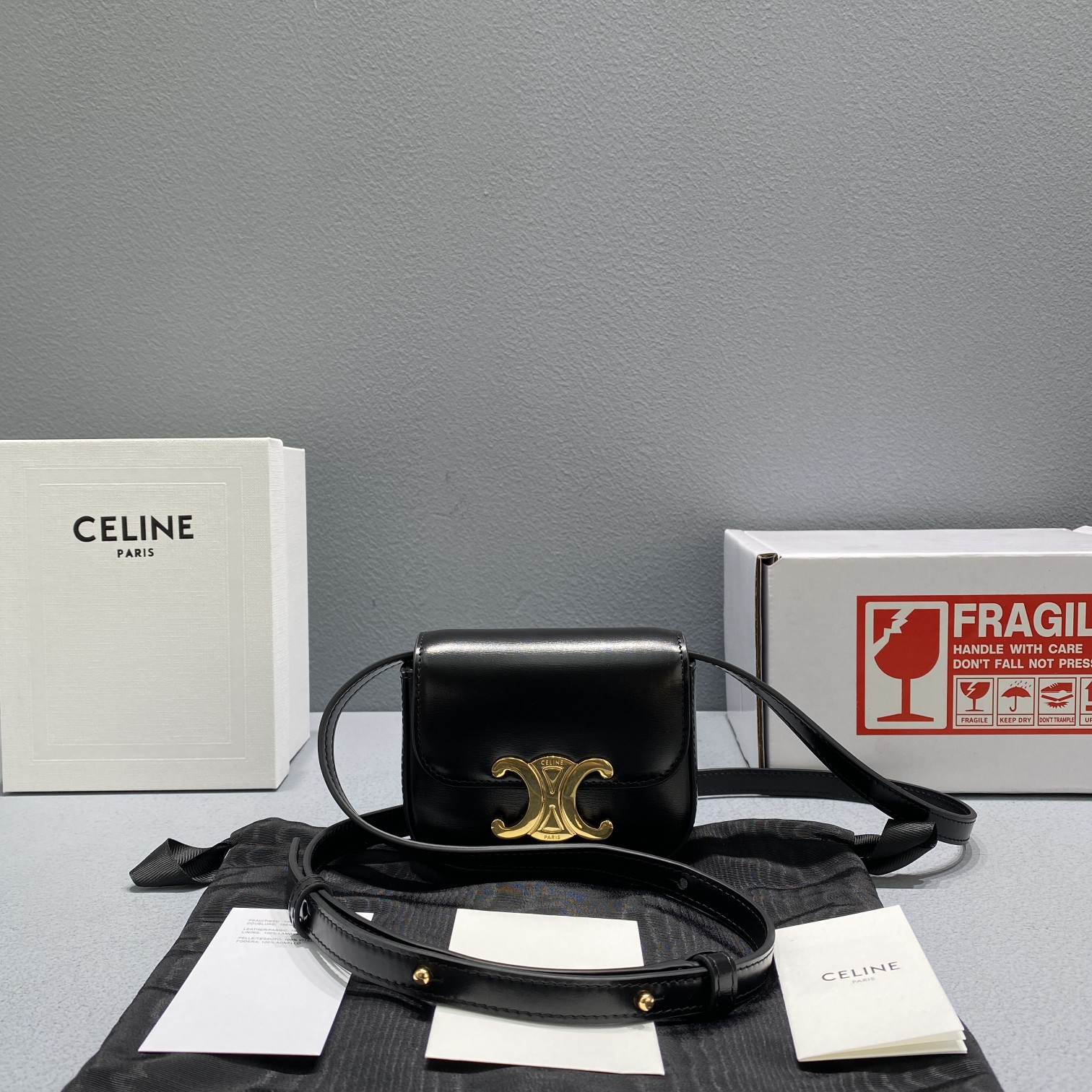 1:1 Replica Celine Teen Triomphe Bag Black For Women 4in/11cm 188423BF4.38NO