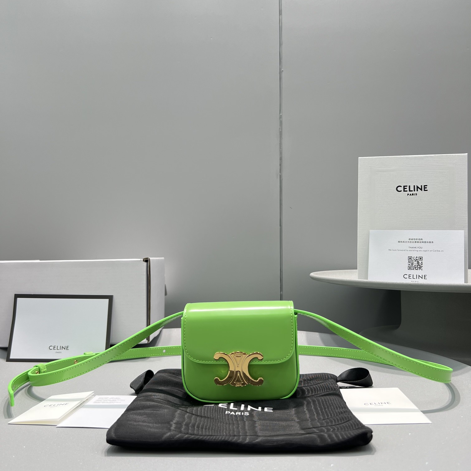 1:1 Replica Celine Teen Triomphe Bag Green For Women 7in/19cm